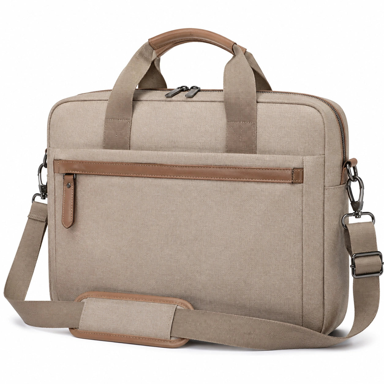 Aktentasche 42 x 30 x 10 cm aus Textilgewebe in Beige für Büro mit Schultergurt und Außenfach