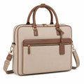 Laptoptasche 40 cm Textil Beige Braun mit Kunstlederbesatz und Schultergurt
