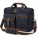Aktentasche 42 x 30 x 12 cm aus Textilgewebe in Dunkelblau Braun mit Schultergurt