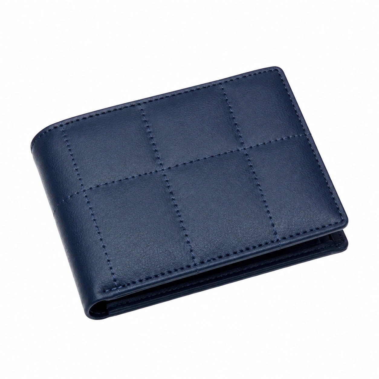 Geldbörse 12 x 9.5 x 2 cm aus Kunstleder in Dunkelblau mit Steppmuster im Bifold Stil