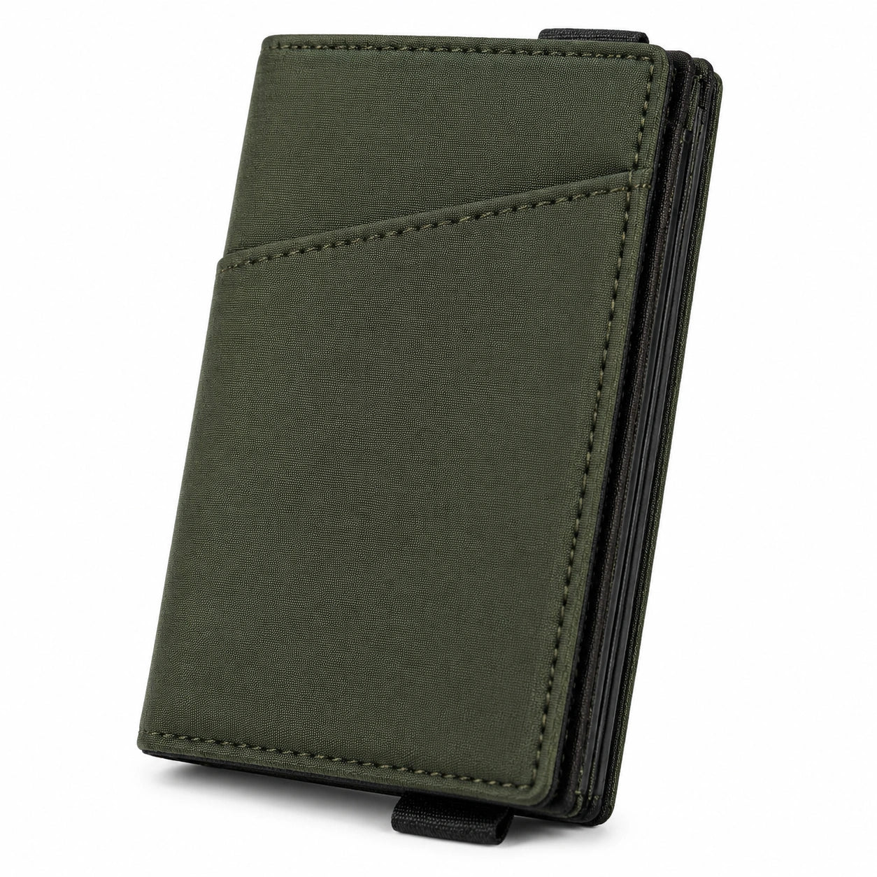 Kartenetui 11 x 8 x 1 cm aus Textil in Olivgrün - schlankes Portemonnaie mit Kartenfächern