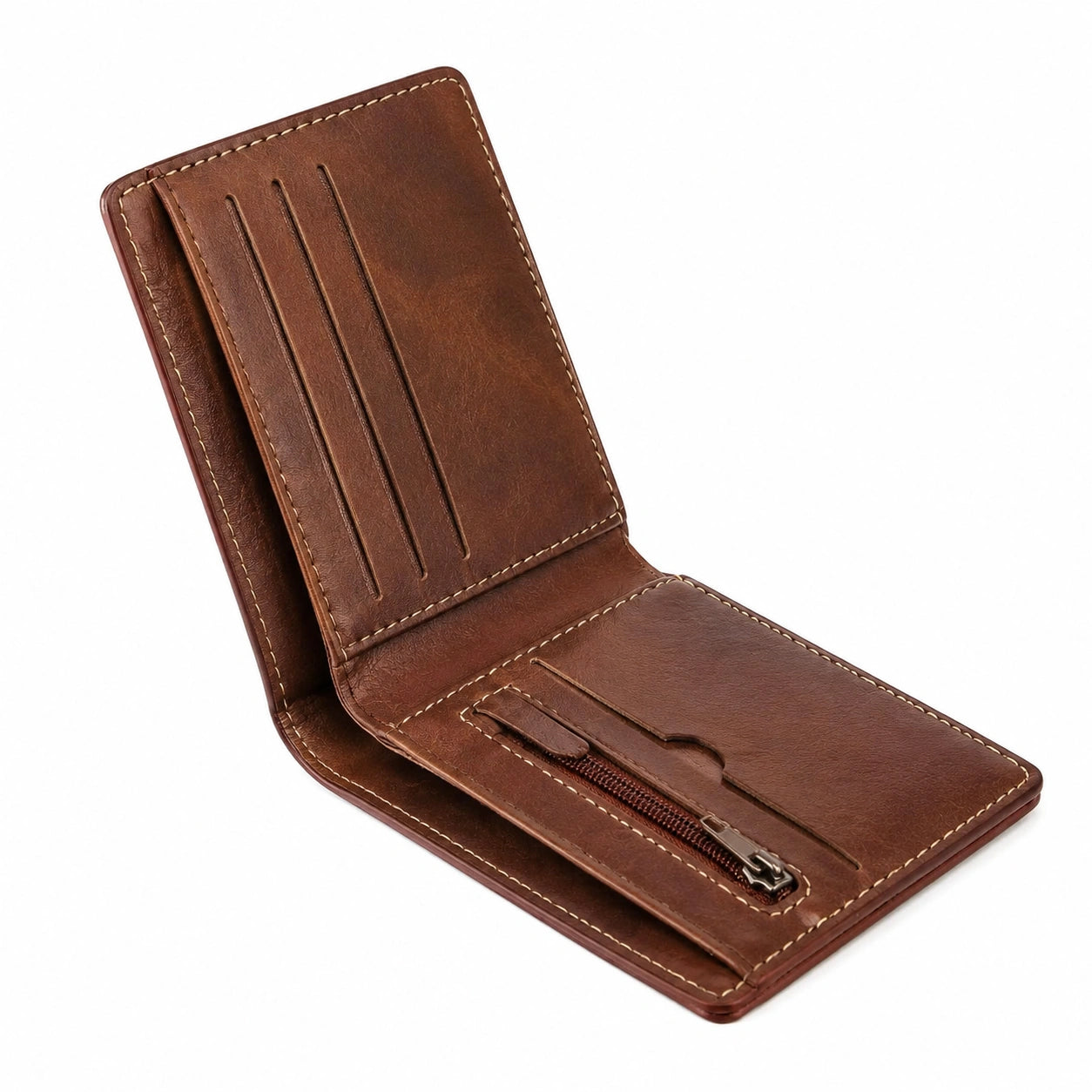 Geldbörse 11 x 9 x 2 cm aus Kunstleder Braun mit Kartenfächern und Reißverschlussfach