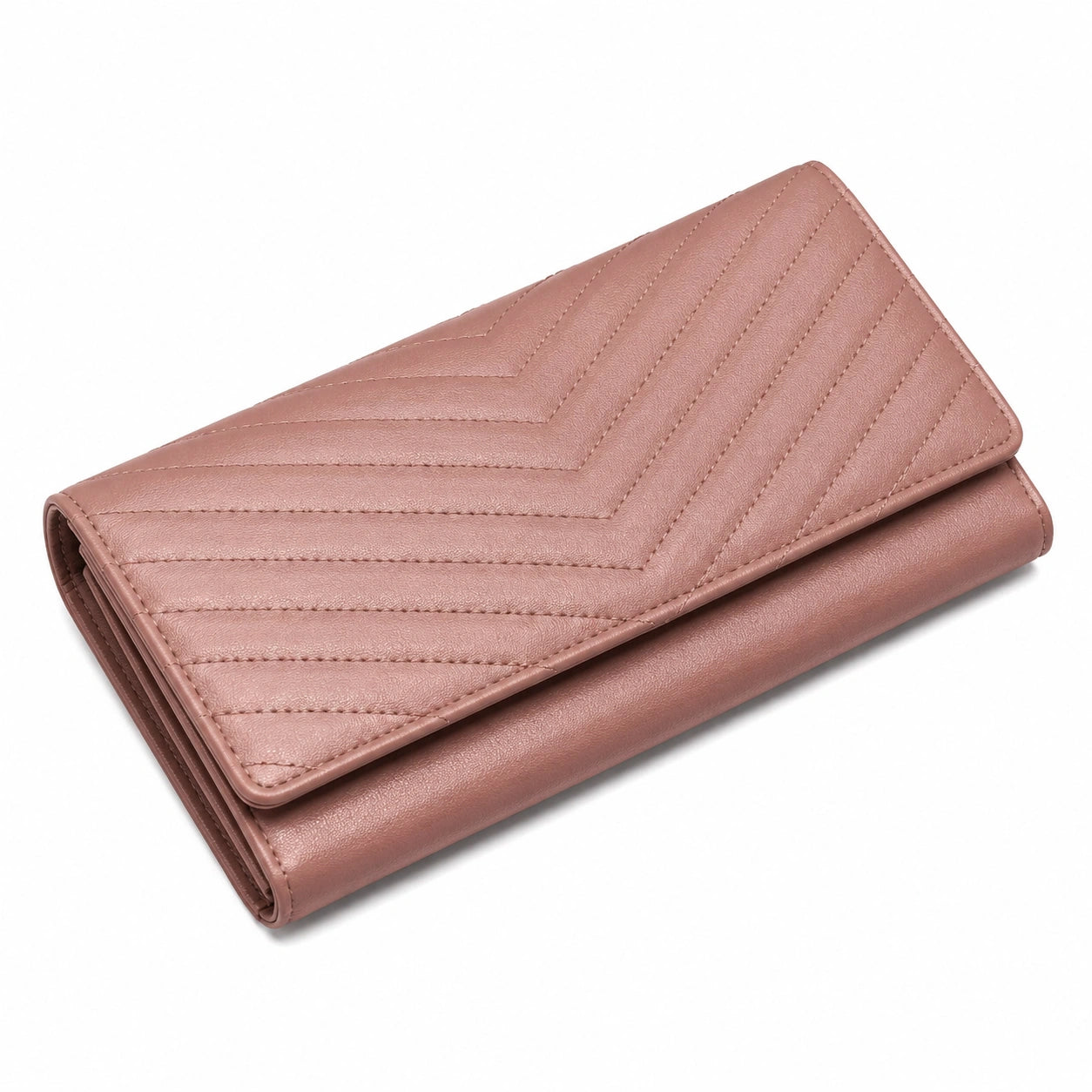 Damen Geldbörse 19 x 10 x 3 cm Kunstleder Rosa mit Überschlag Steppmuster