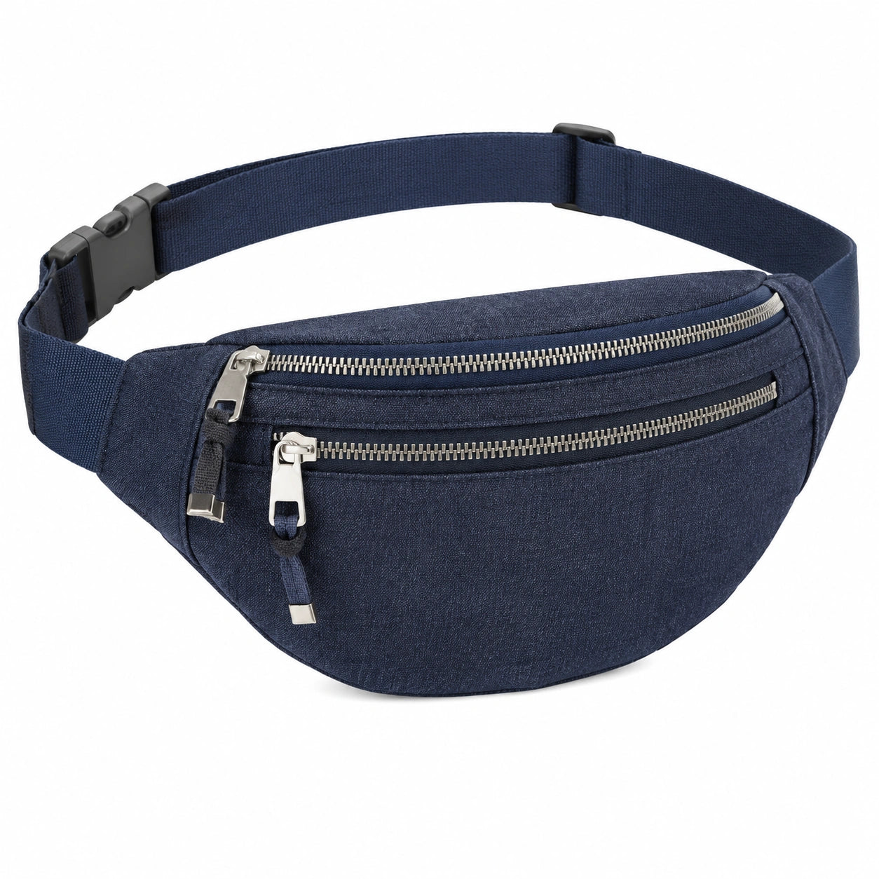Gürteltasche 30 x 15 cm aus Textilgewebe in Dunkelblau mit zwei Reißverschlussfächern für Alltag
