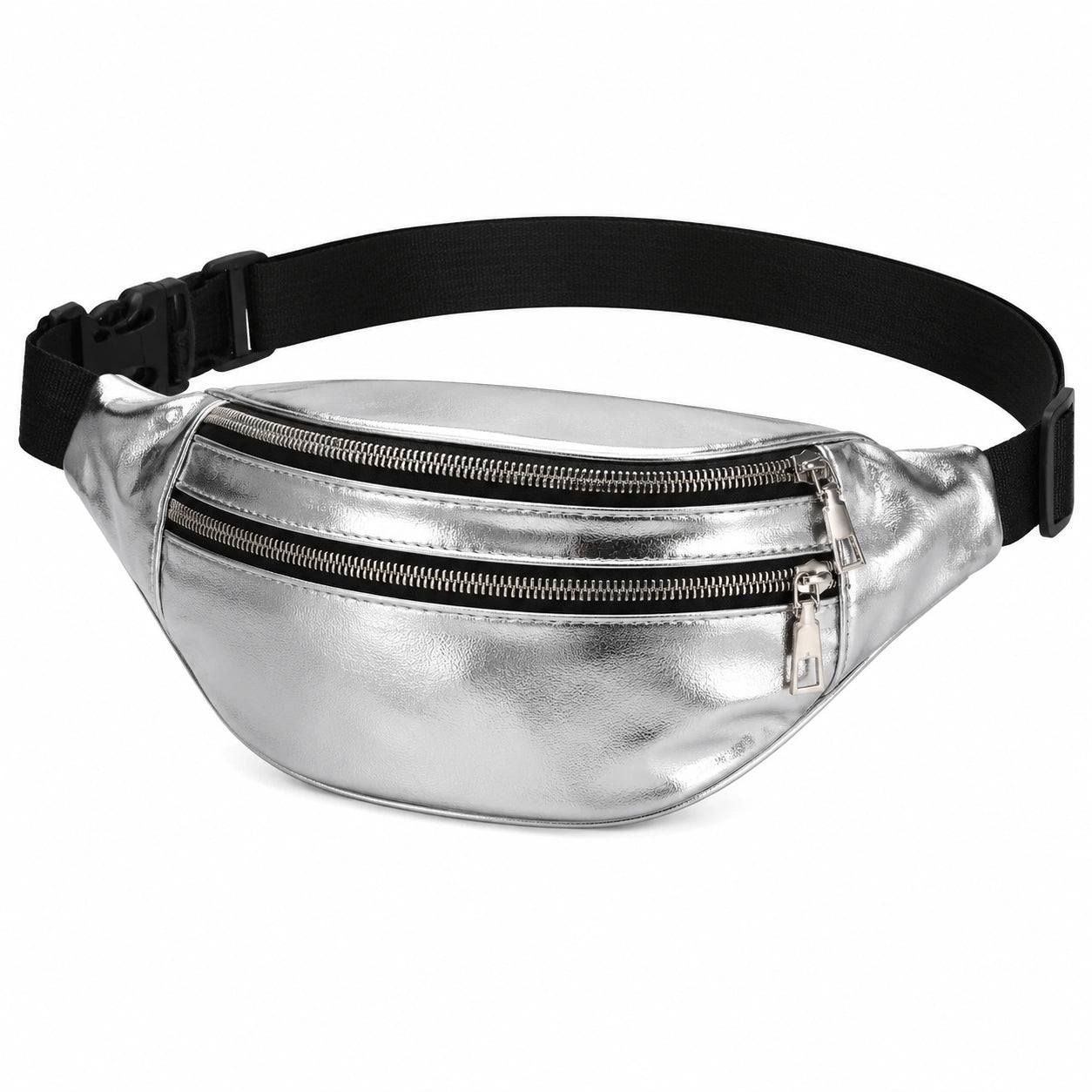 Gürteltasche Einheitsgröße aus Kunstleder in Silber mit drei Reißverschlussfächern