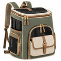 Haustier-Tragerucksack 42 x 30 x 45 cm aus Textil Grün Beige mit Netzfenstern und Schultergurten