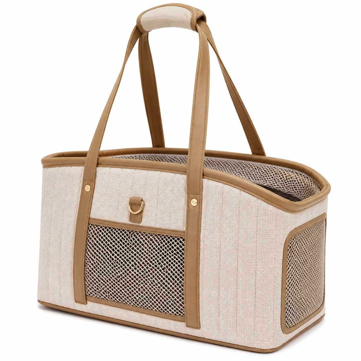 Haustier-Transporttasche 45 x 25 x 30 cm Beige Textil mit Netzfenstern für kleine Haustiere