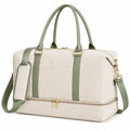 Reisetasche 50 x 25 x 35 cm aus Textil und Kunstleder in Beige Grün mit Schuhfach
