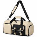 Reisetasche 50 cm Polyester Beige Schwarz mit Schultergurt und Außentaschen