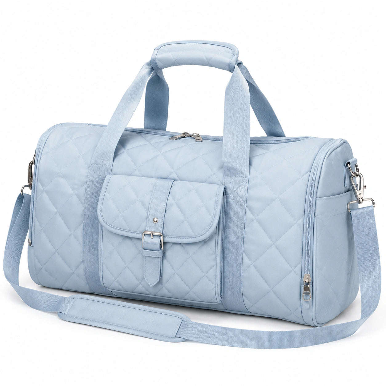 Sporttasche 50 x 25 x 28 cm aus Polyester Hellblau gesteppte Reisetasche mit Schultergurt