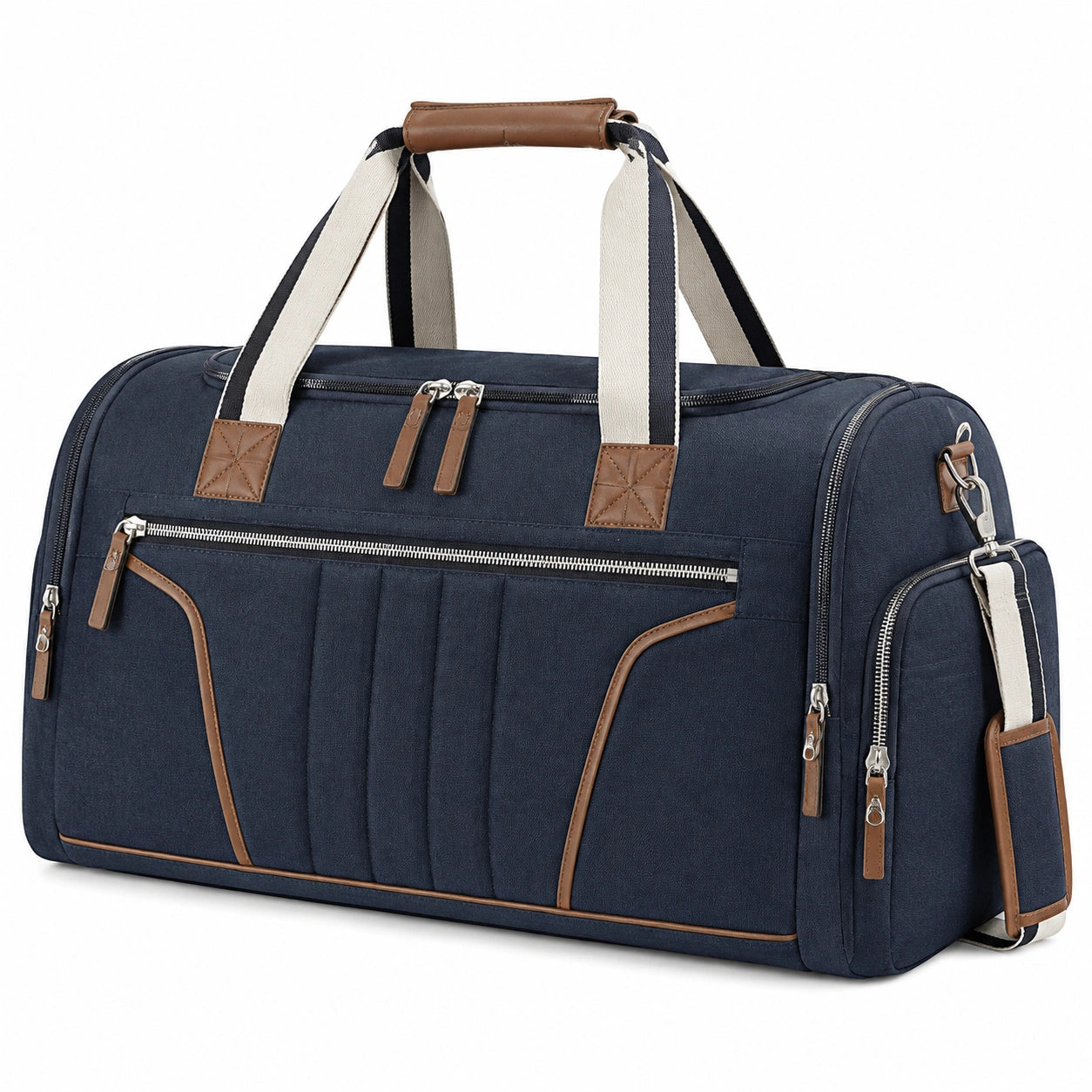 Reisetasche 50 x 25 x 30 cm aus Textilgewebe in Dunkelblau mit Kunstlederdetails und Schultergurt