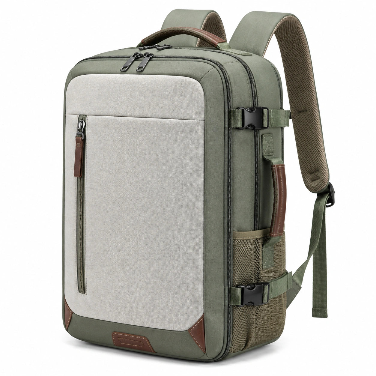 Reiserucksack 32 x 18 x 45 cm aus Textil in Grün Grau mit Reißverschluss und Tragegriffen