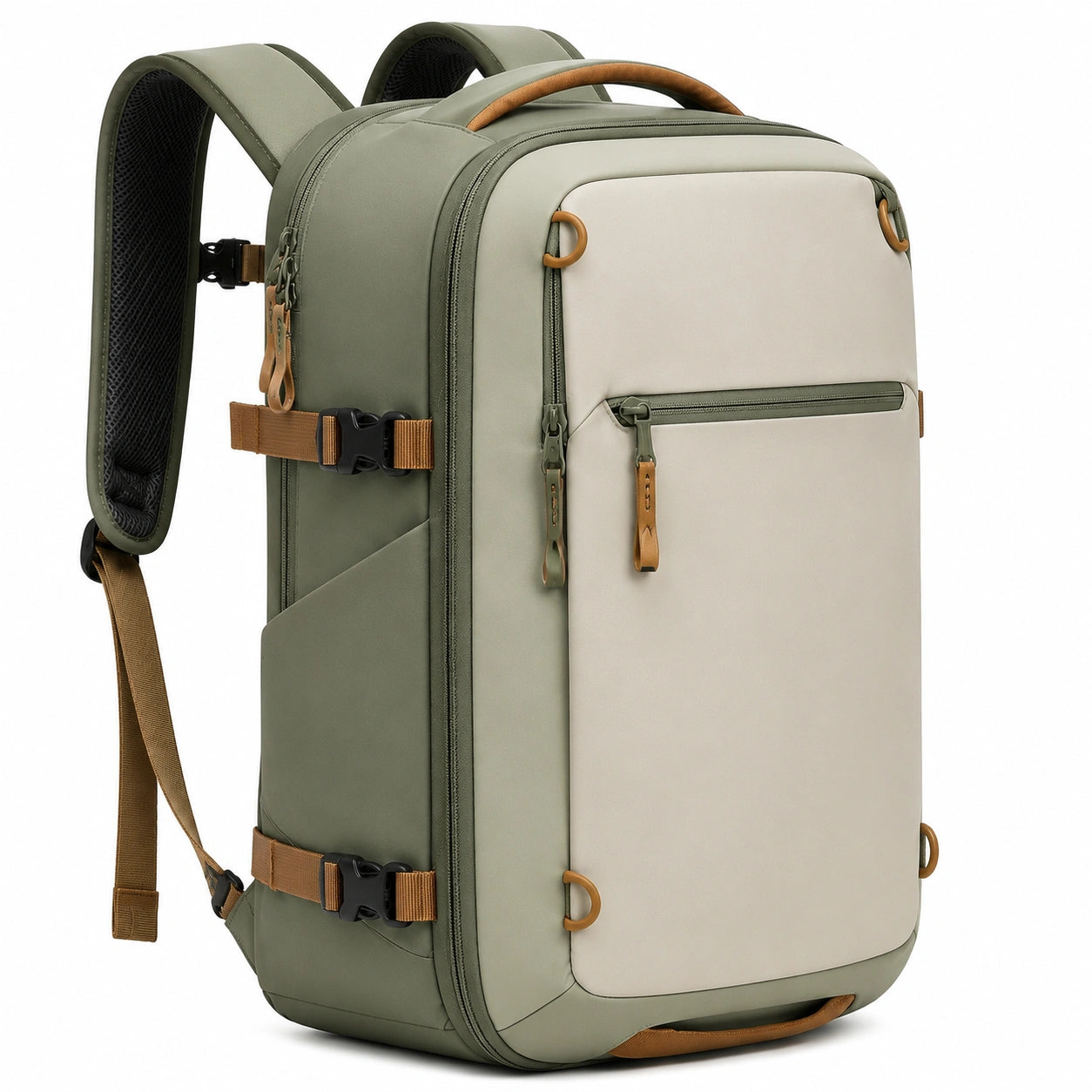 Reiserucksack 30 x 18 x 48 cm Textil olivgrün-beige mit Mehrfachfächern für Reise und Alltag