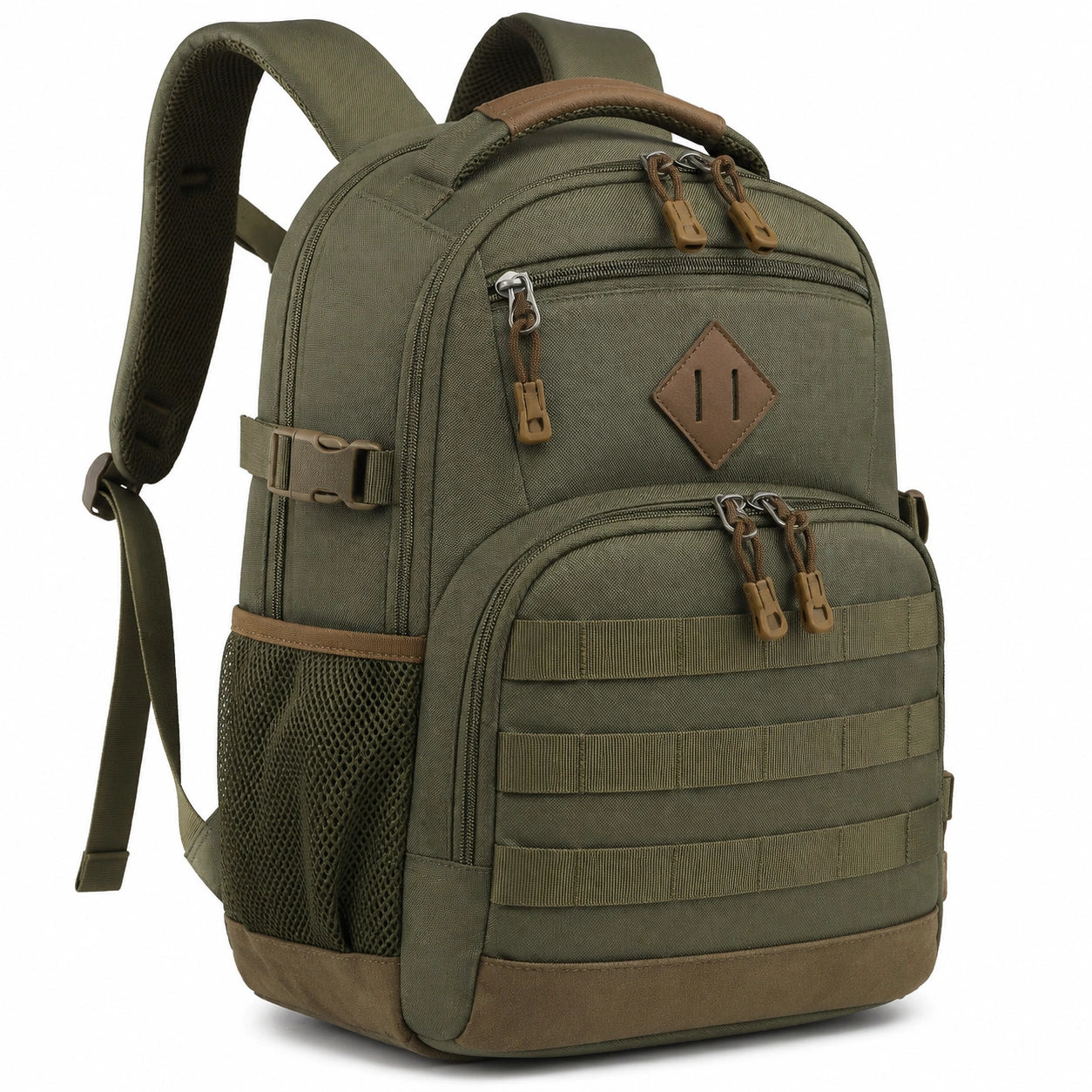 Rucksack 30 x 18 x 45 cm aus Textil Olivgrün mit Mehrfachfächern für Alltag und Outdoor
