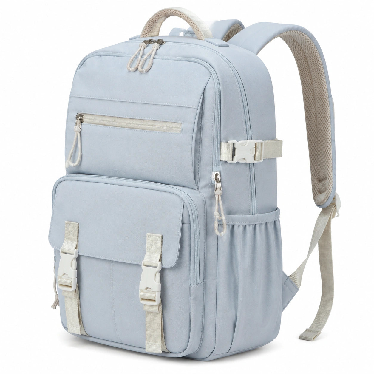 Rucksack 30 x 18 x 42 cm aus Polyester Hellblau mit Mehrfachfächern für Alltag und Schule