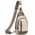 Umhängetasche 17 x 7 x 31 cm aus Kunstleder Beige Braun mit verstellbarem Schultergurt