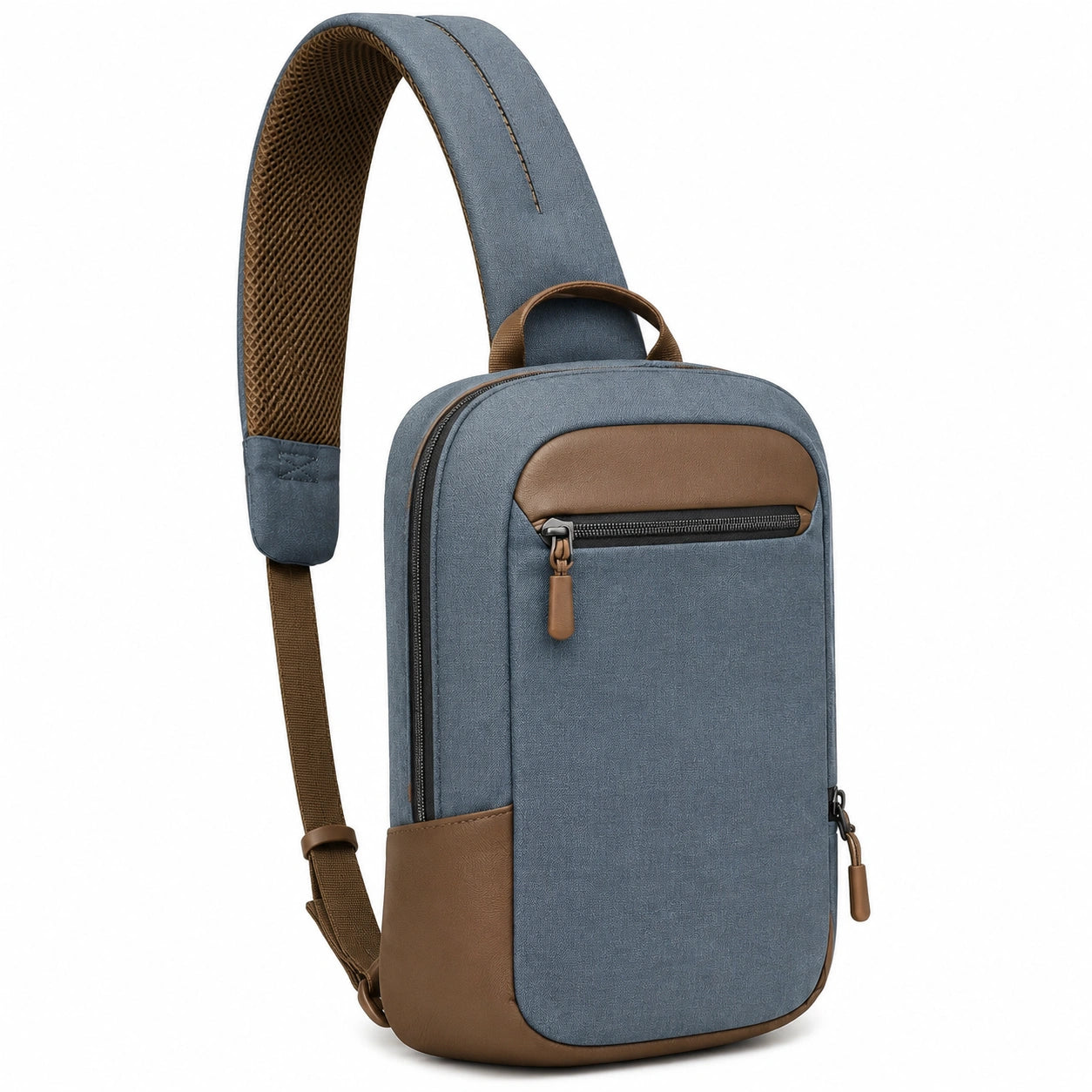 Umhängetasche 30 x 10 x 42 cm aus Textil in Blau Braun mit Reißverschluss für Alltag